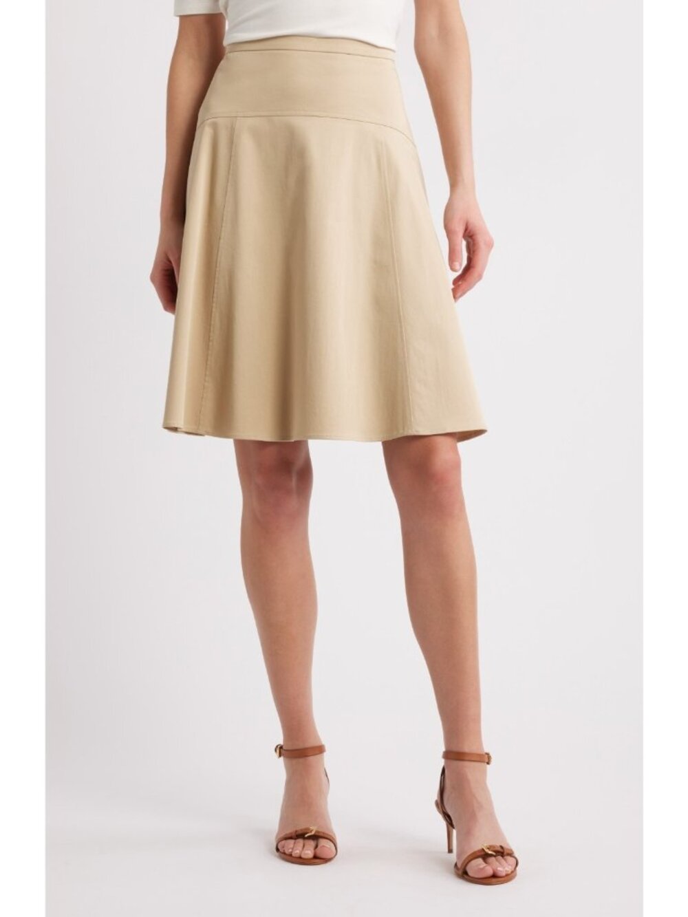 BOSS Hugo Boss Women's Panelled Cotton Blend A-Line High Rise Skirt Beige Size 8